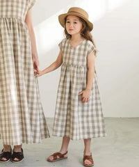 2-WAY Checked Cotton Short Sleeve One Piece Dress