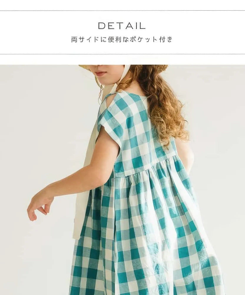 2-WAY Checked Cotton Short Sleeve One Piece Dress