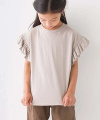 Short Sleeve Girl T-shirt with Frill Shoulder